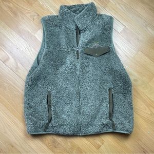 L.L Bean Mens Mountain Pile Sherpa Fleece Vest Size L Olive Green Full Zip